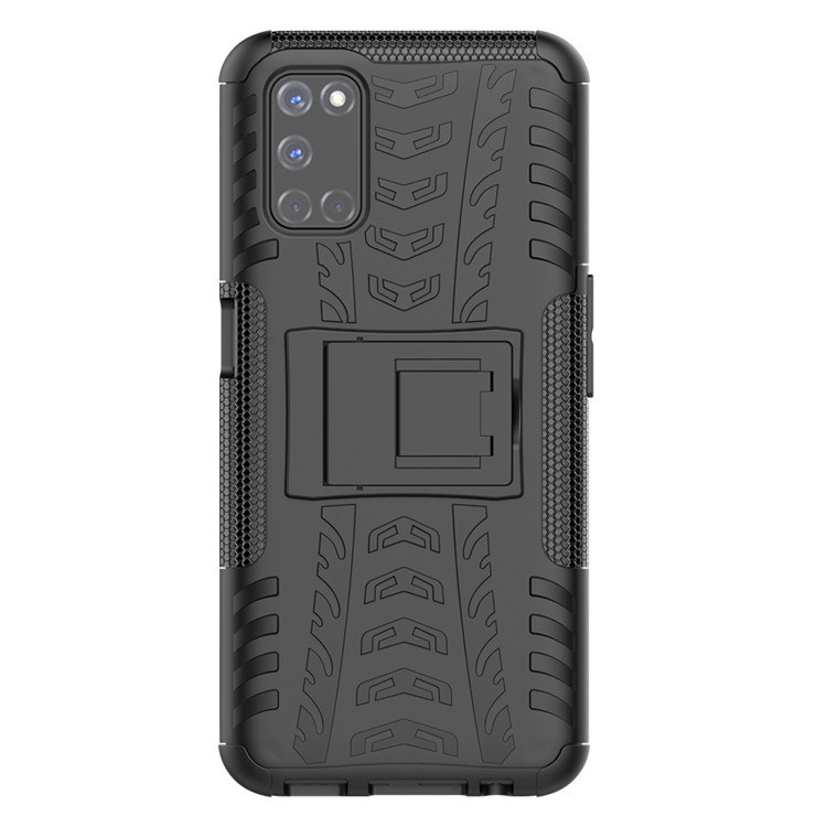 Cool Tyre Protection PC + TPU Hybrid Shell with Kickstand Cover for OPPO A52 - Black-2