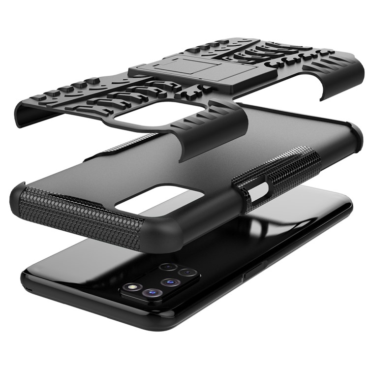 Cool Tyre Protection PC + TPU Hybrid Shell with Kickstand Cover for OPPO A52 - Black-5
