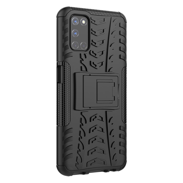 Cool Tyre Protection PC + TPU Hybrid Shell with Kickstand Cover for OPPO A52 - Black-7