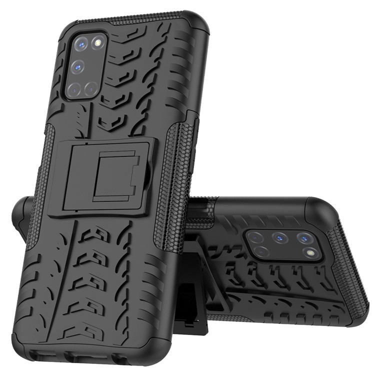 Cool Tyre Protection PC + TPU Hybrid Shell with Kickstand Cover for OPPO A52 - Black-8