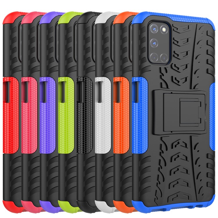 Cool Tyre Protection PC + TPU Hybrid Shell with Kickstand Cover for OPPO A52 - Black-9