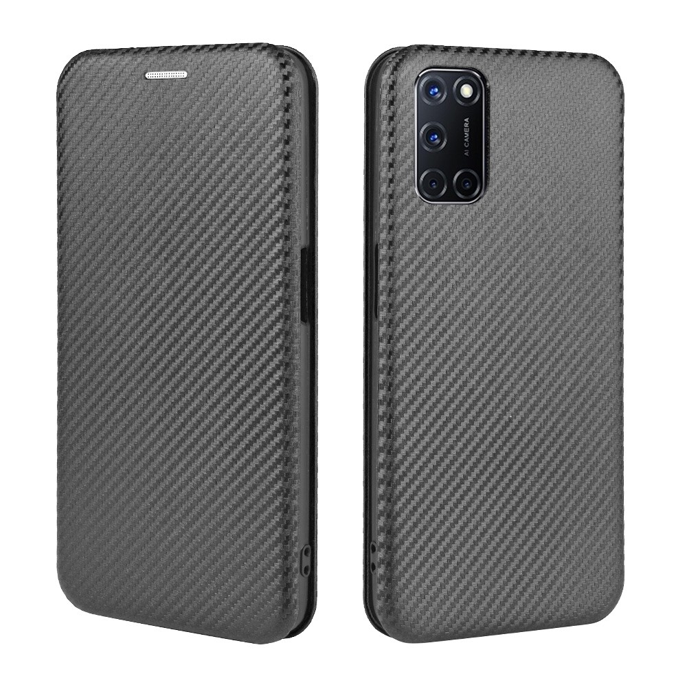 Carbon Fiber Skin Auto-absorbed Leather Cover for Oppo A92/A72/A52 - Black-2