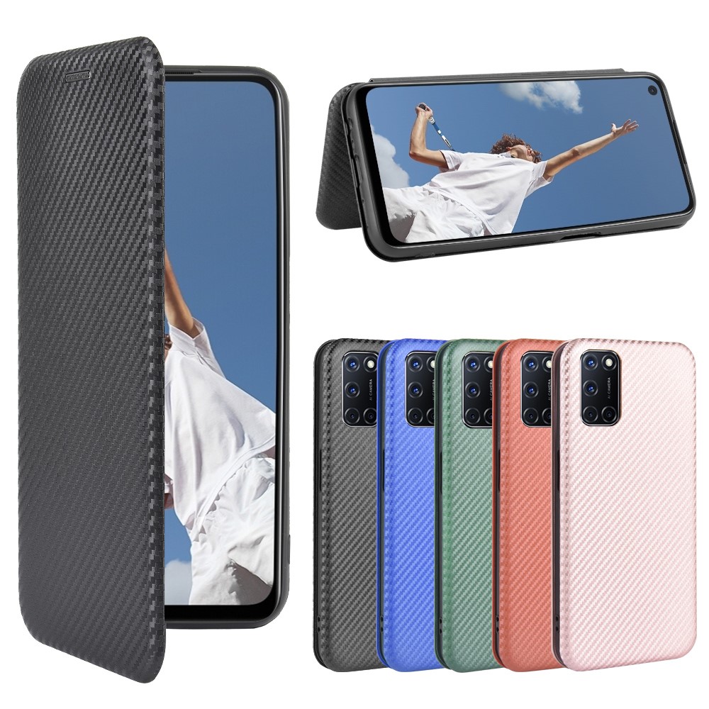 Carbon Fiber Skin Auto-absorbed Leather Cover for Oppo A92/A72/A52 - Black-20