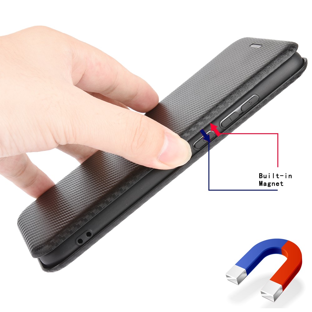 Carbon Fiber Skin Auto-absorbed Leather Cover for Oppo A92/A72/A52 - Black-9