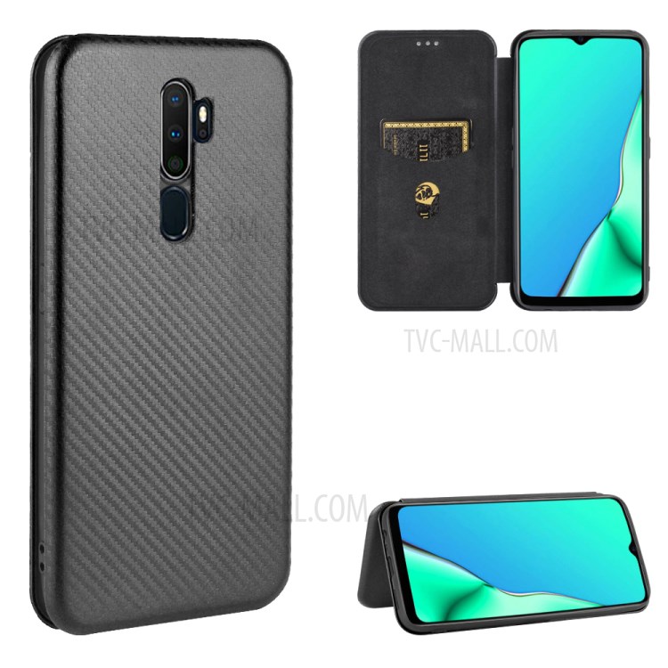 Carbon Fiber Skin Leather Auto-absorbed Case for Oppo A5 (2020)/A9 (2020)/A11x/A11 - Black-1
