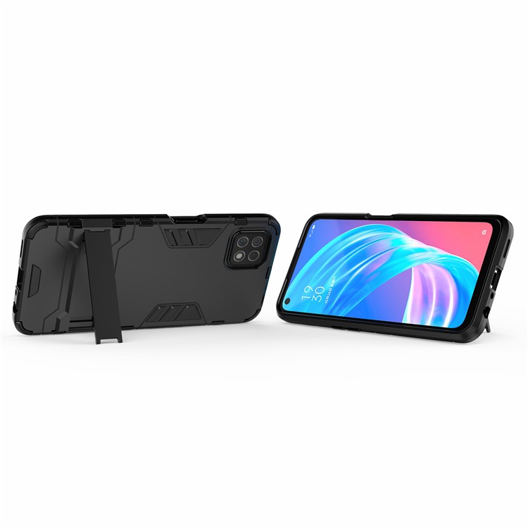 2-in-1 Plastic + TPU Hybrid Case with Kickstand for Oppo A72 5G - Black-3