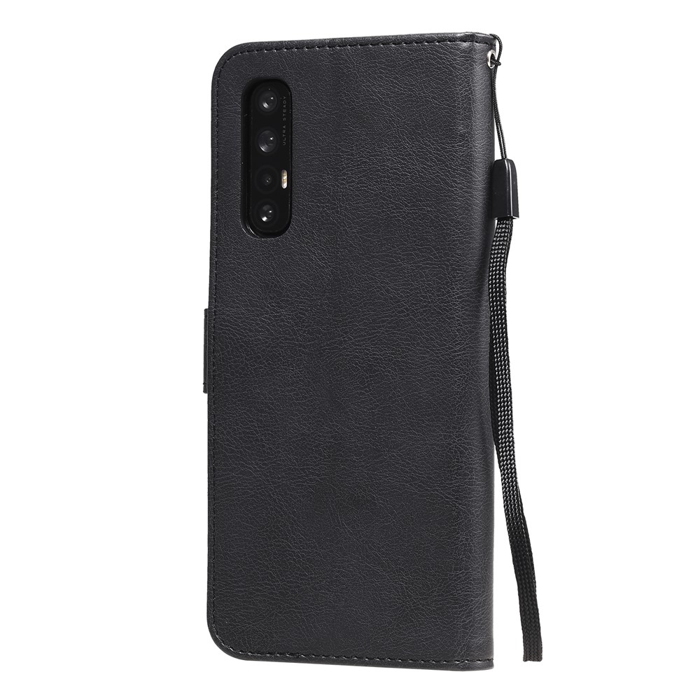 Solid Color Wallet Stand Leather Shell with Strap for Oppo Reno3 Pro 5G / Find X2 Neo (Overseas Version) - Black-3