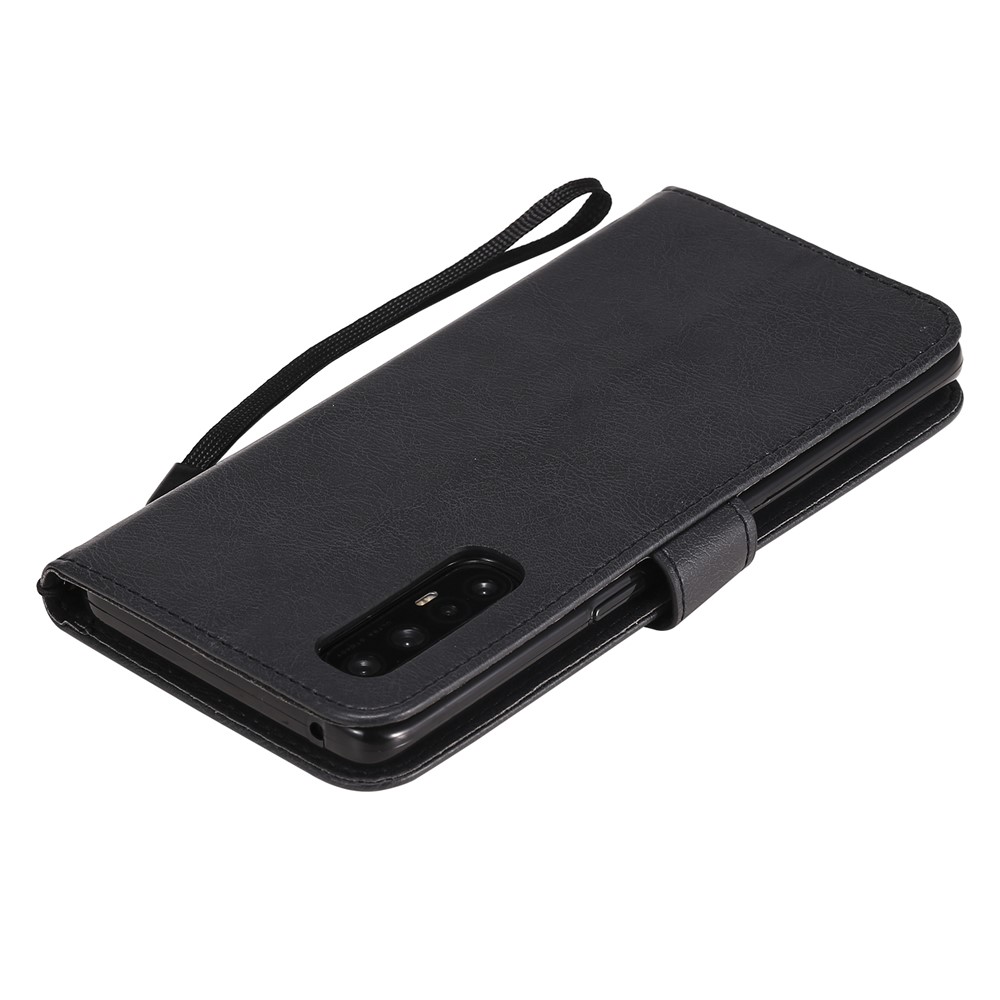 Solid Color Wallet Stand Leather Shell with Strap for Oppo Reno3 Pro 5G / Find X2 Neo (Overseas Version) - Black-8