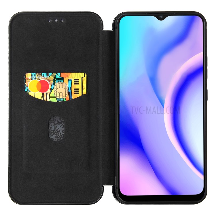 Auto-absorbed Carbon Fiber Texture Leather Case with Stand Cover for Realme C15 - Black-10