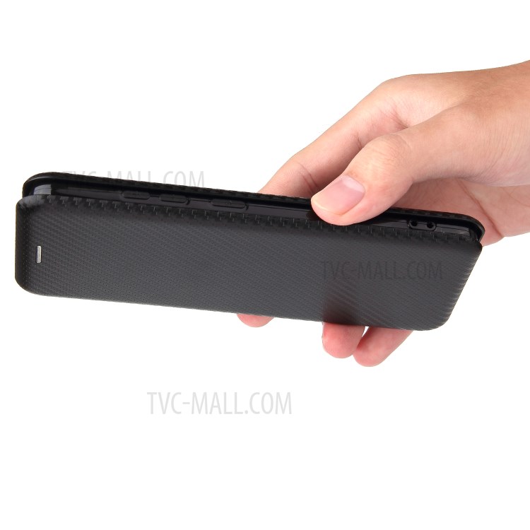 Auto-absorbed Carbon Fiber Texture Leather Case with Stand Cover for Realme C15 - Black-11