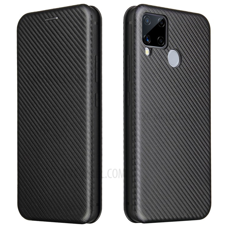 Auto-absorbed Carbon Fiber Texture Leather Case with Stand Cover for Realme C15 - Black-5