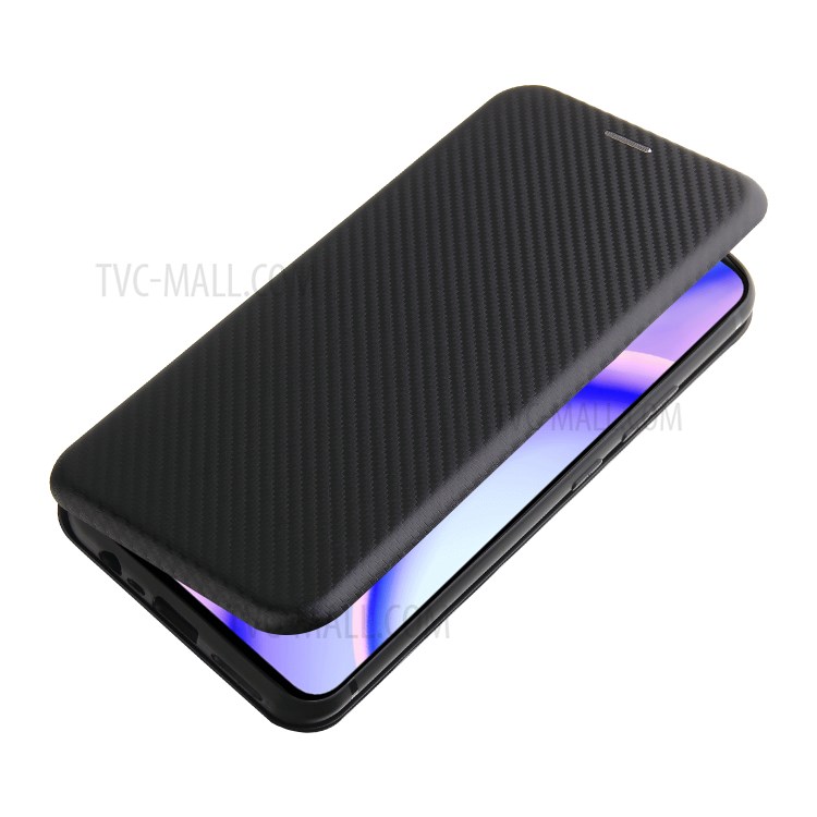 Auto-absorbed Carbon Fiber Texture Leather Case with Stand Cover for Realme C15 - Black-6