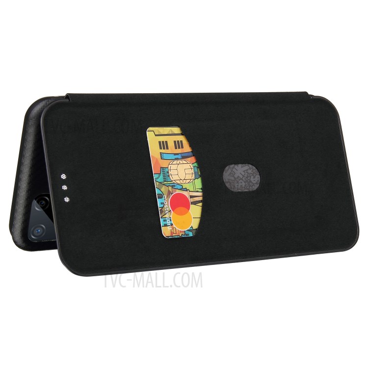 Auto-absorbed Carbon Fiber Texture Leather Case with Stand Cover for Realme C15 - Black-7