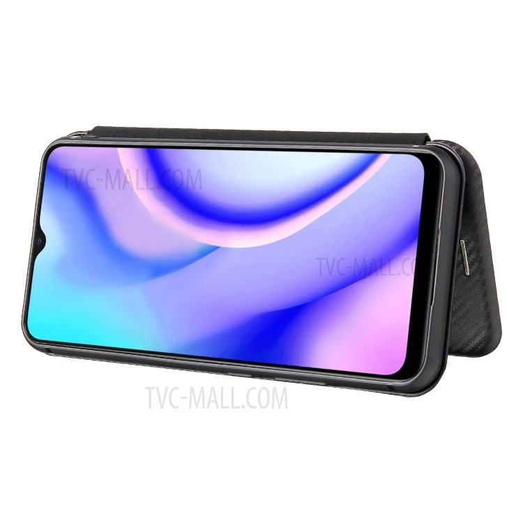 Auto-absorbed Carbon Fiber Texture Leather Case with Stand Cover for Realme C15 - Black-8