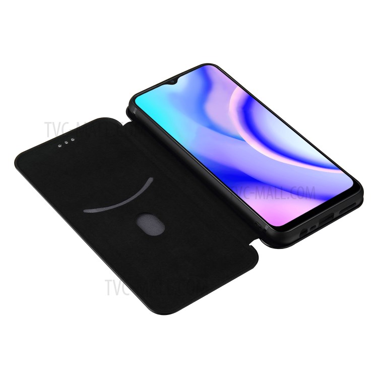 Auto-absorbed Carbon Fiber Texture Leather Case with Stand Cover for Realme C15 - Black-9