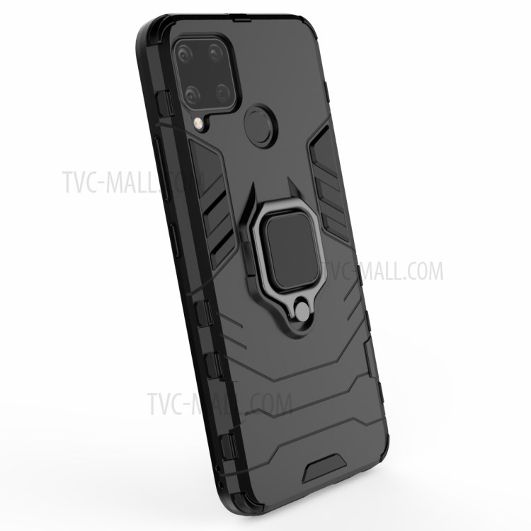 Cool Guard PC + TPU Hybrid Phone Case with Kickstand for Realme C15 - Black-4