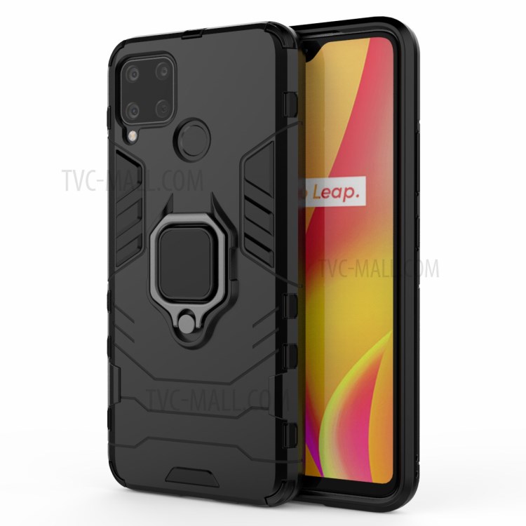 Cool Guard PC + TPU Hybrid Phone Case with Kickstand for Realme C15 - Black-9