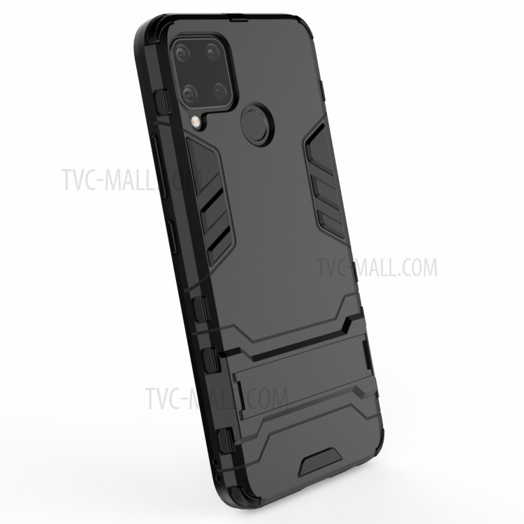 2 in 1 PC + TPU Hybrid Case Cover with Kickstand for Realme C15 - Black-6