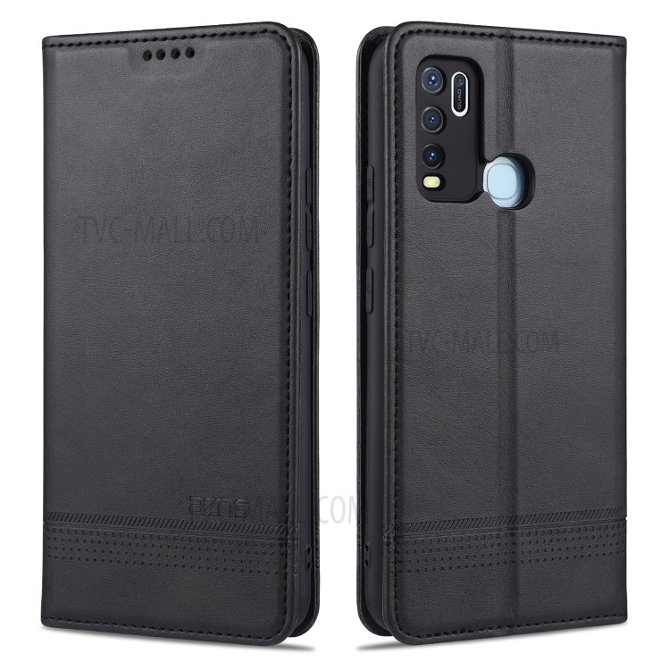 AZNS Magnetic Absorbed Leather Wallet Phone Cover for Vivo Y50/Y30 - Black-1