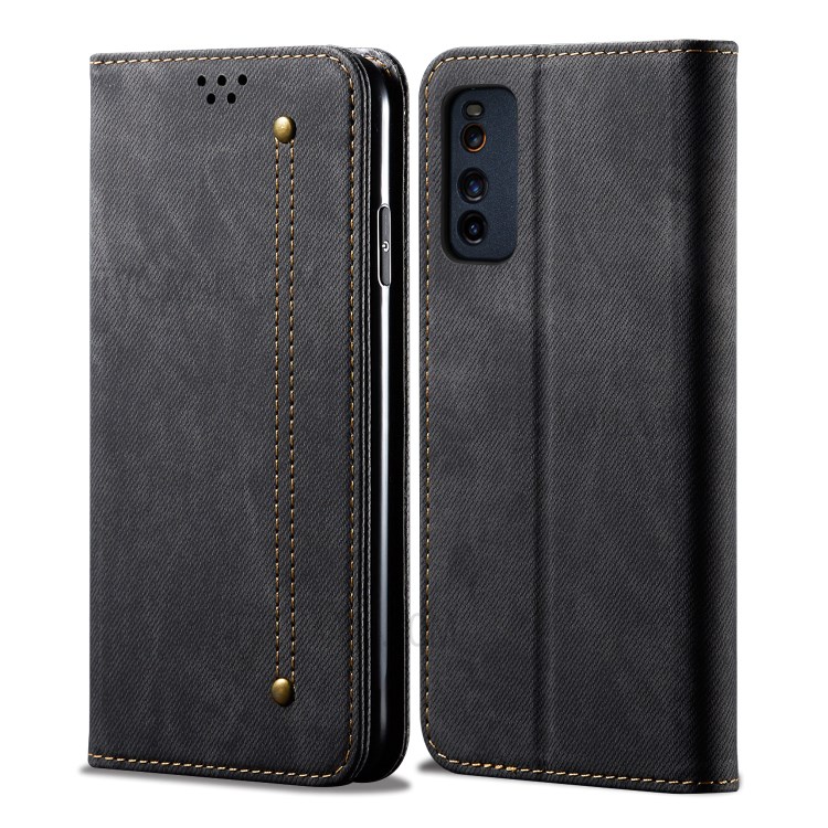 Non-magnetic Jeans Cloth Leather with Wallet Case for vivo iQOO Neo3 5G - Black-1