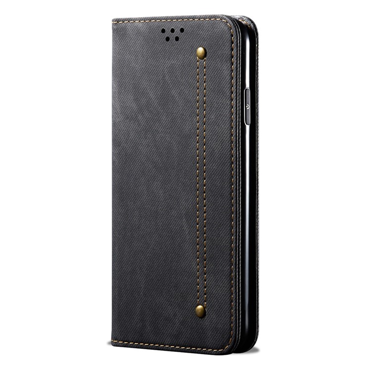 Jeans Cloth Skin with Wallet Leather Phone Cover for Realme C11 - Black-2