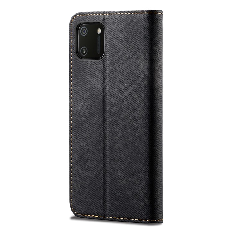 Jeans Cloth Skin with Wallet Leather Phone Cover for Realme C11 - Black-3