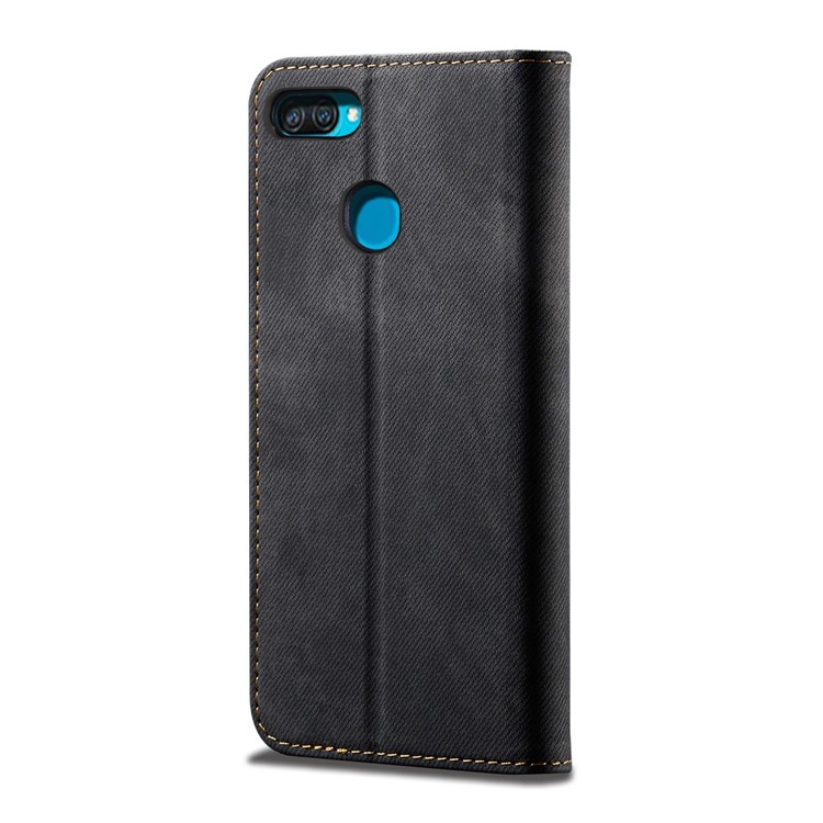Jeans Cloth Wallet Stand Leather Case for Oppo A12 - Black-3