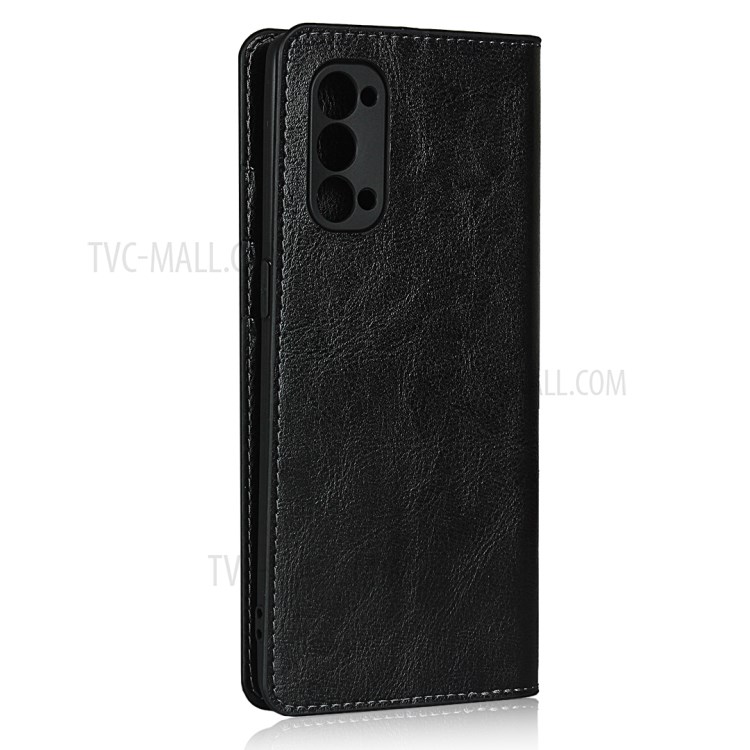 Crazy Horse Genuine Leather Wallet Stand Cover for OPPO Reno4 Pro 5G - Black-3