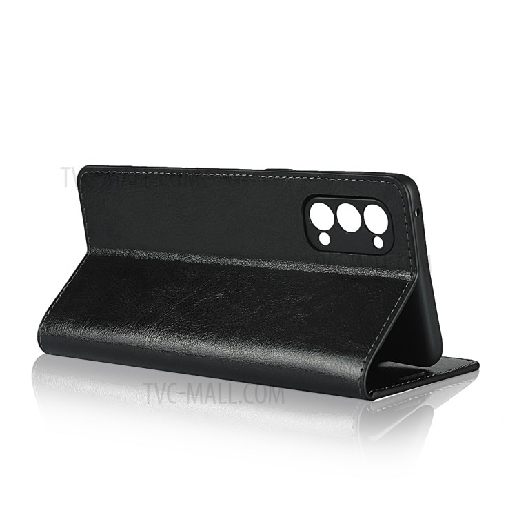 Crazy Horse Genuine Leather Wallet Stand Case for OPPO Reno4 5G - Black-5