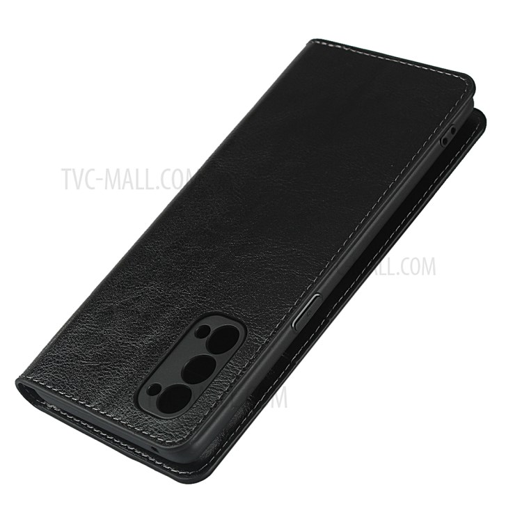 Crazy Horse Genuine Leather Wallet Stand Case for OPPO Reno4 5G - Black-6