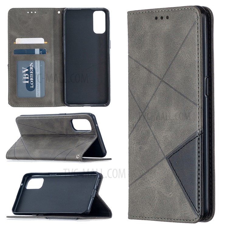 Geometric Pattern Leather Stand Case Card Holder Shell for Oppo Reno4 5G - Grey-1