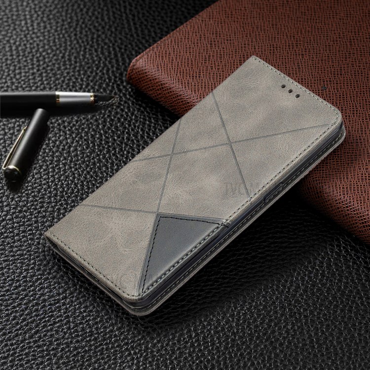 Geometric Pattern Leather Stand Case Card Holder Shell for Oppo Reno4 5G - Grey-5