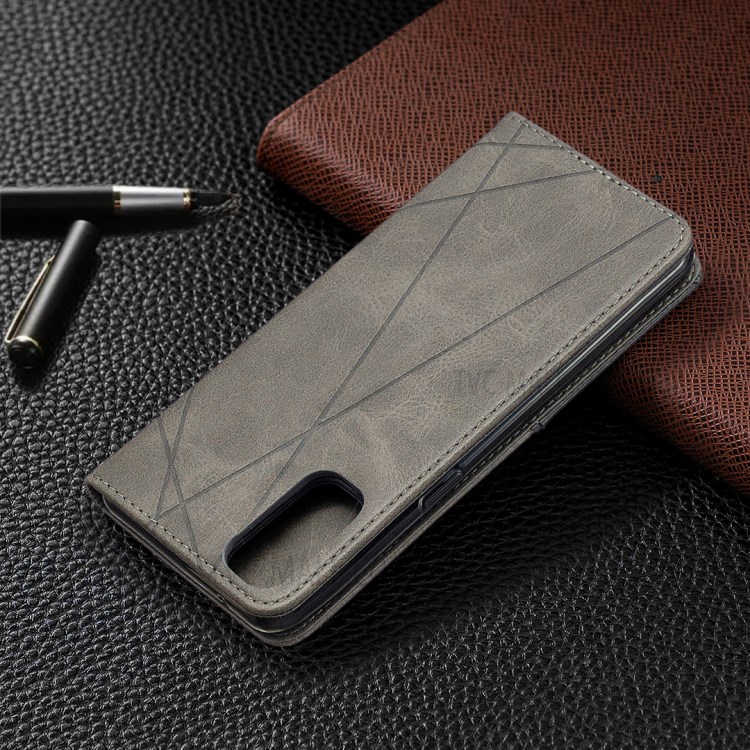 Geometric Pattern Leather Stand Case Card Holder Shell for Oppo Reno4 5G - Grey-6