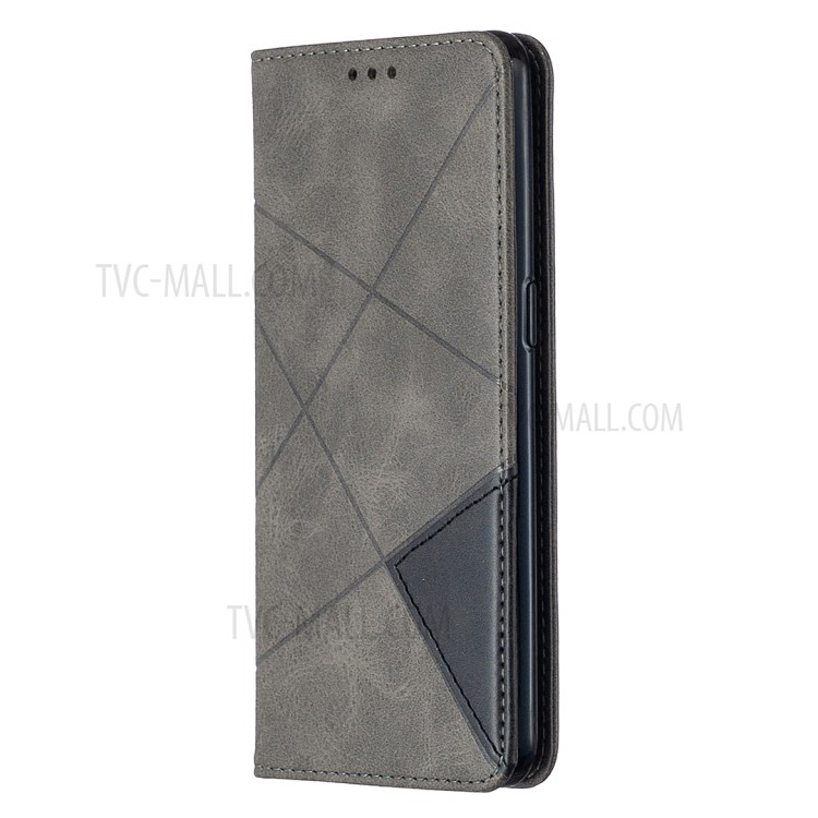 Geometric Pattern Leather Stand Case Card Holder Shell for Oppo Reno4 5G - Grey-7