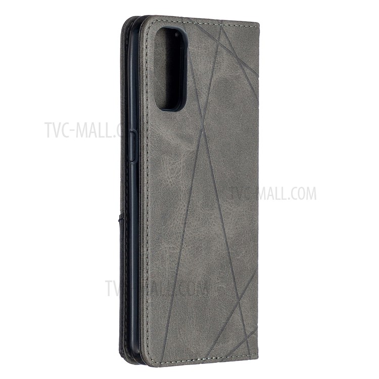 Geometric Pattern Leather Stand Case Card Holder Shell for Oppo Reno4 5G - Grey-8