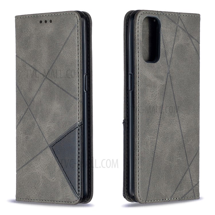 Geometric Pattern Leather Stand Case Card Holder Shell for Oppo Reno4 5G - Grey-9