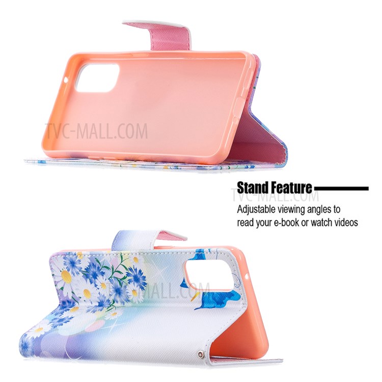 Pattern Printing Leather Wallet Protective Case for Oppo Reno4 5G - Butterfly and Flowers-2