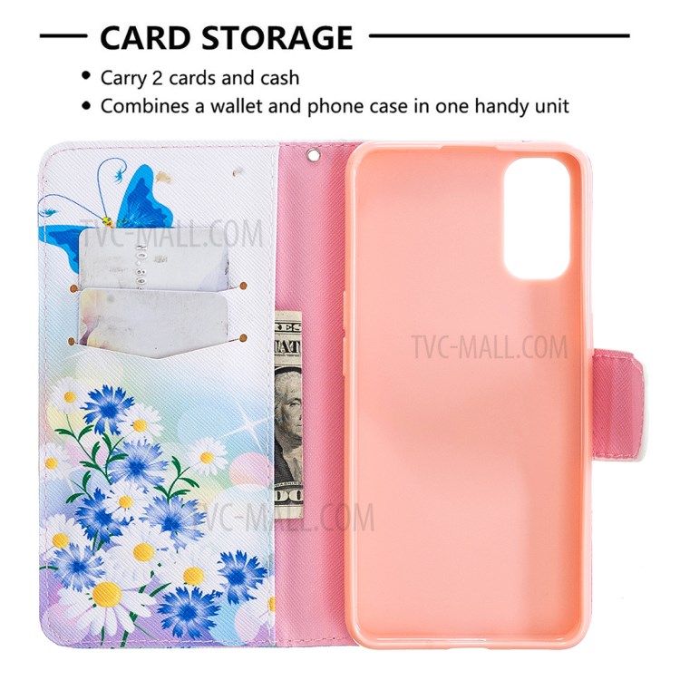 Pattern Printing Leather Wallet Protective Case for Oppo Reno4 5G - Butterfly and Flowers-3