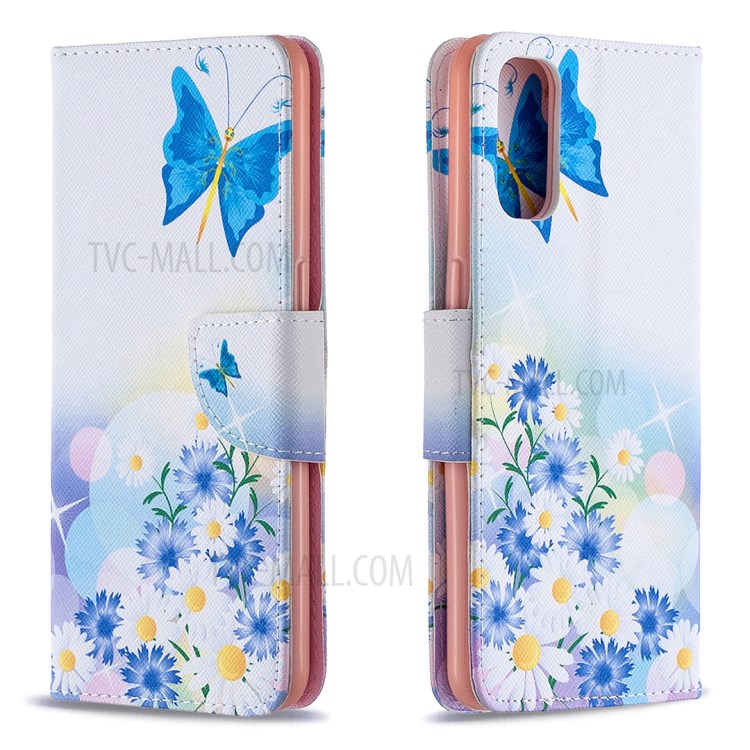 Pattern Printing Leather Wallet Protective Case for Oppo Reno4 5G - Butterfly and Flowers-8