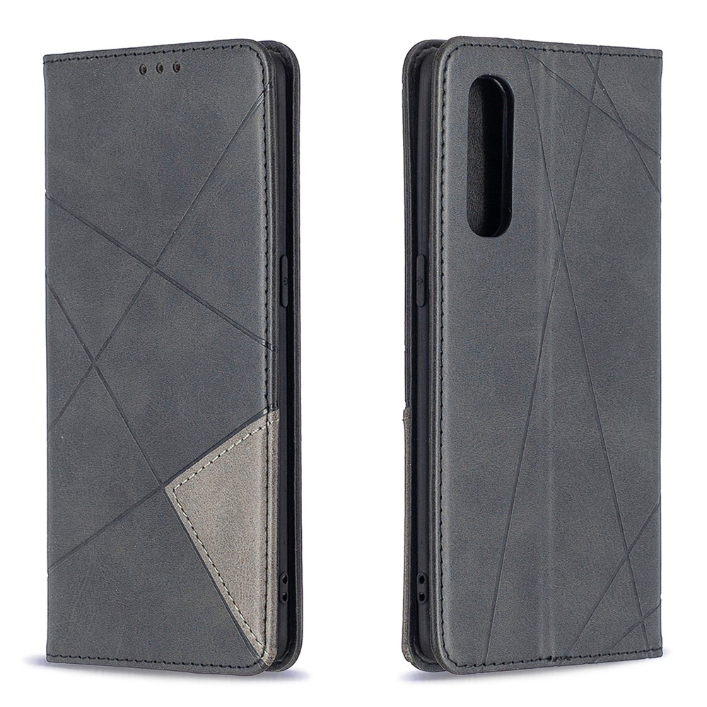 Geometric Pattern Leather Stand Case Card Holder Shell for OPPO Find X2 Neo - Black-4