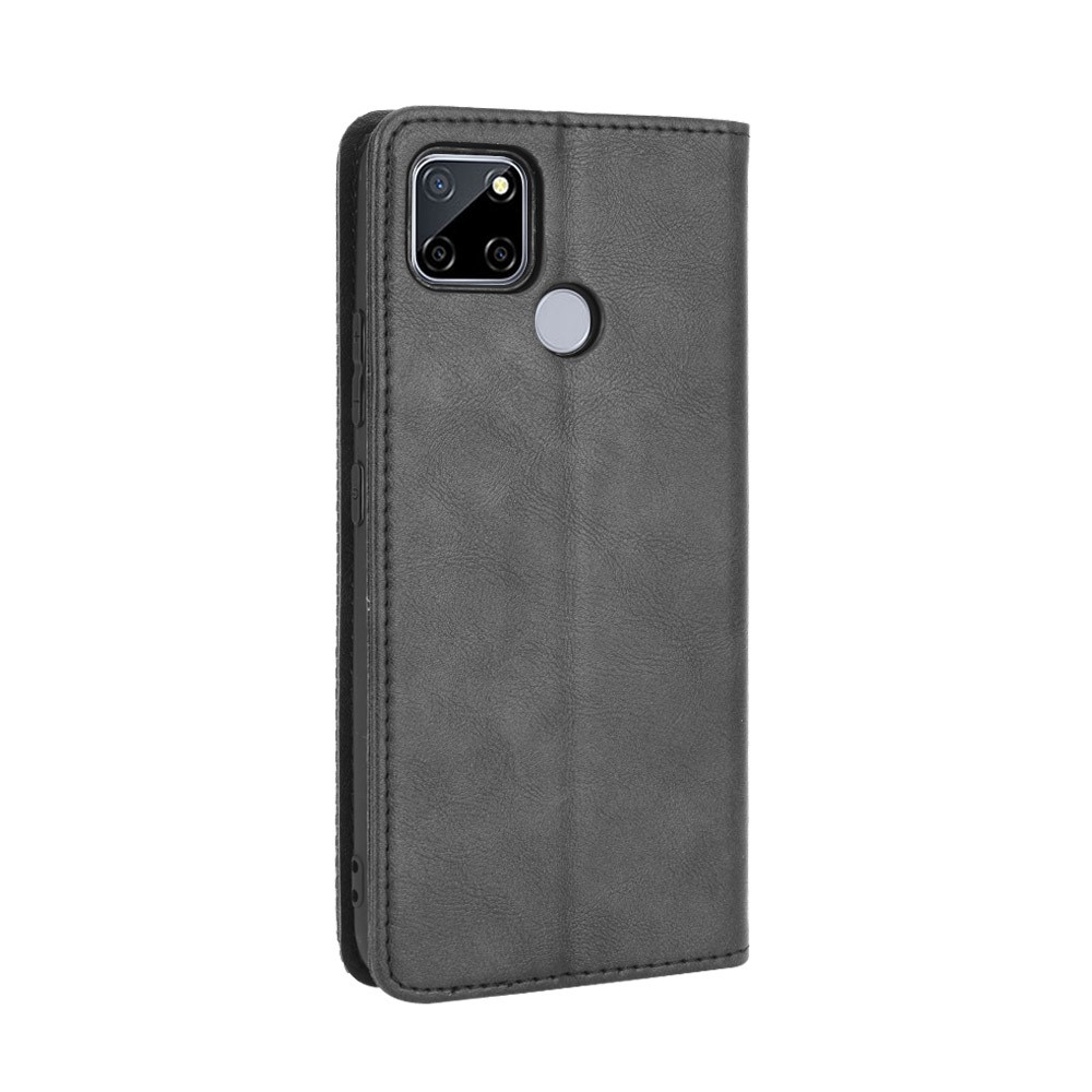 Vintage Style Wallet Stand Leather Phone Cover for Realme C12 - Black-7