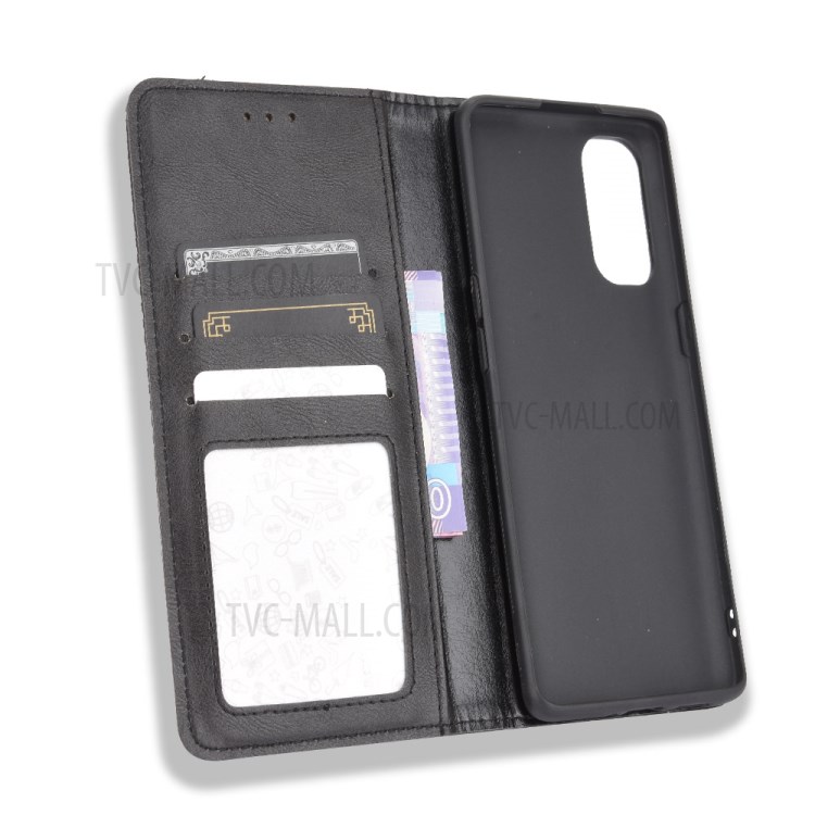 Retro Style Leather Phone Unique Cover for Oppo Reno4 4G - Black-4