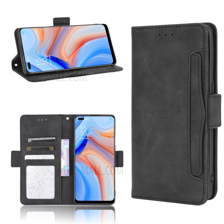 Multiple Card Slots Wallet Case Stand Leather Shell for Oppo Reno4 4G - Black-1