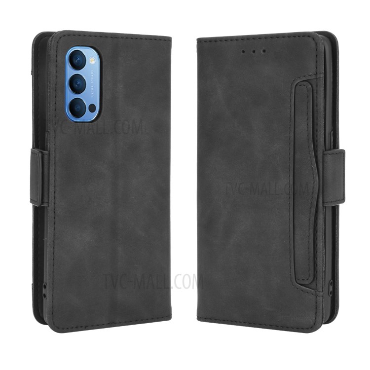 Multiple Card Slots Wallet Case Stand Leather Shell for Oppo Reno4 4G - Black-2