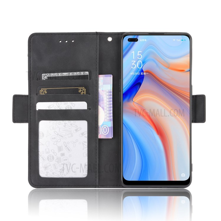 Multiple Card Slots Wallet Case Stand Leather Shell for Oppo Reno4 4G - Black-6