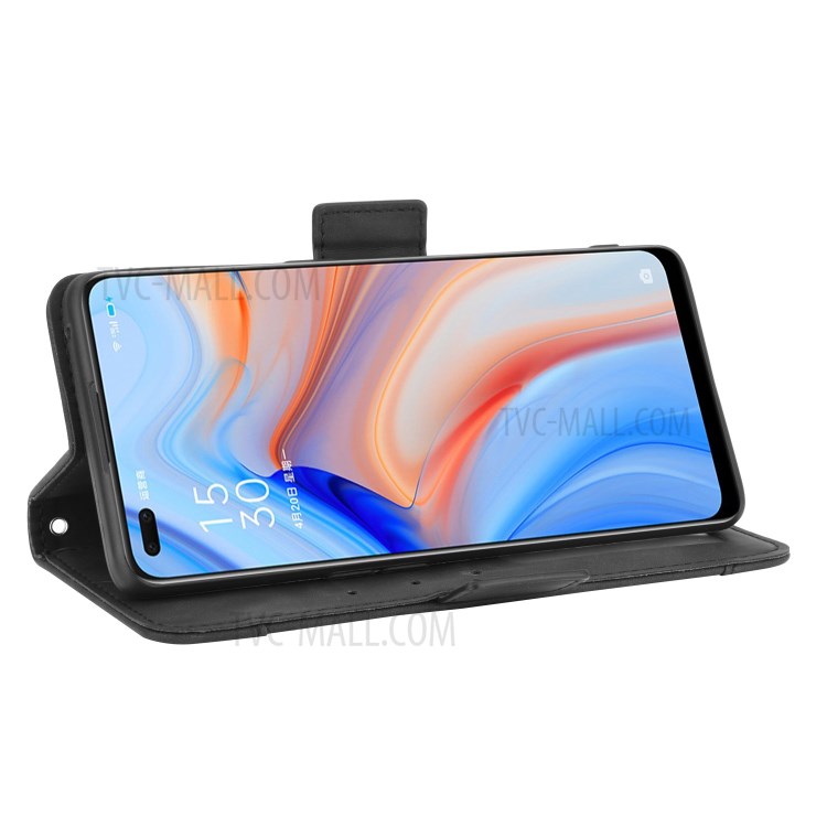 Multiple Card Slots Wallet Case Stand Leather Shell for Oppo Reno4 4G - Black-7