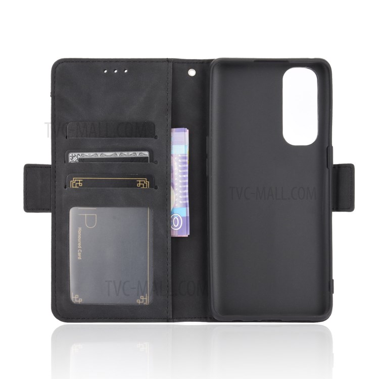 Multiple Card Slots Leather Cell Phone Shell for Oppo Reno4 Pro 4G - Black-5