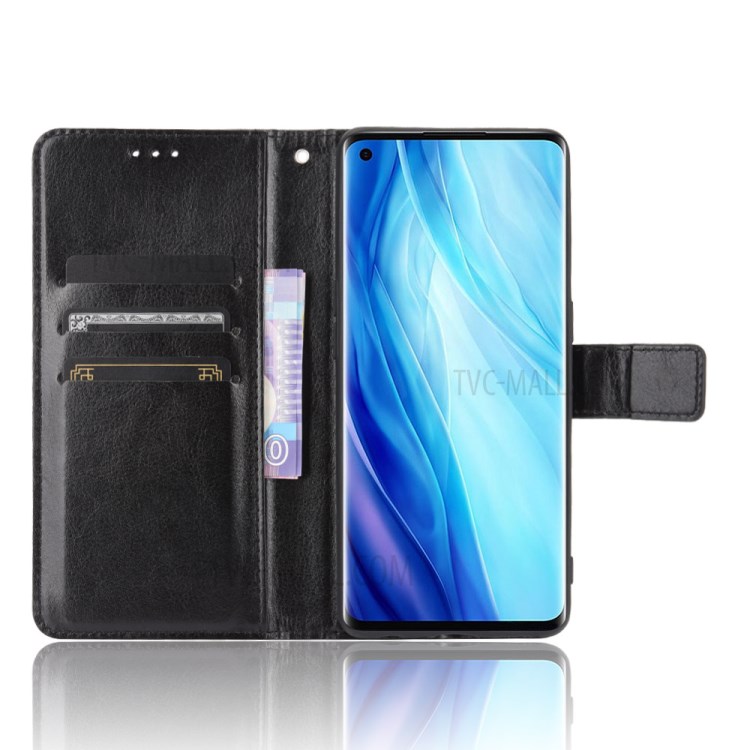 Crazy Horse Skin Leather Shell with Strap for Oppo Reno4 Pro 4G - Black-5