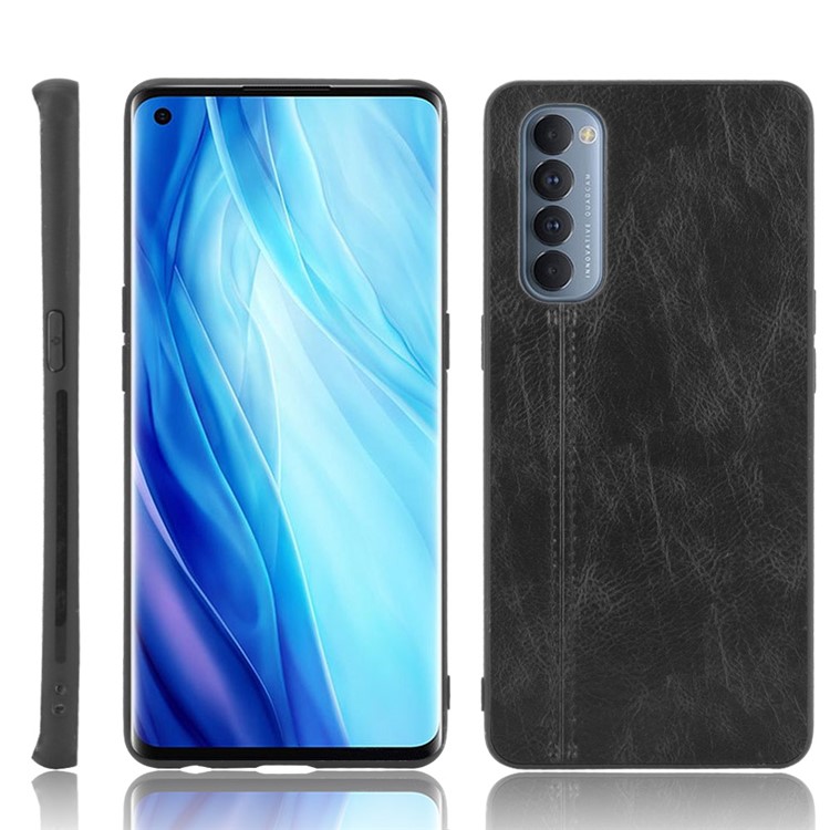 PU Leather Coated PC + TPU Shell Cell Phone Case for Oppo Reno4 Pro 4G - Black-1