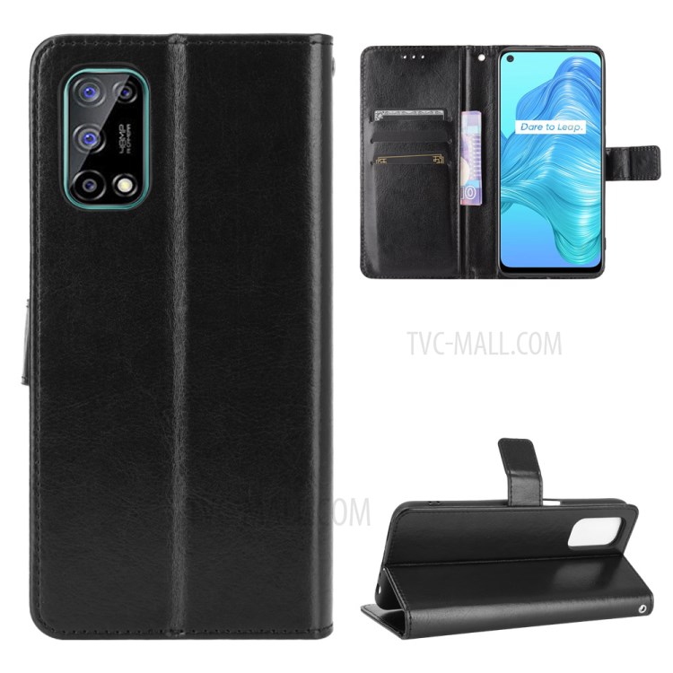 Crazy Horse Texture Wallet Stand Leather Phone Case for Realme V5 5G - Black-1